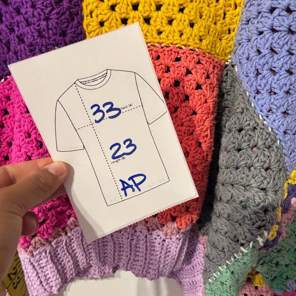 Handmade Crochet Patchwork Sweater Rainbow Granny Square Checkerboard Cropped - Picture 10 of 10